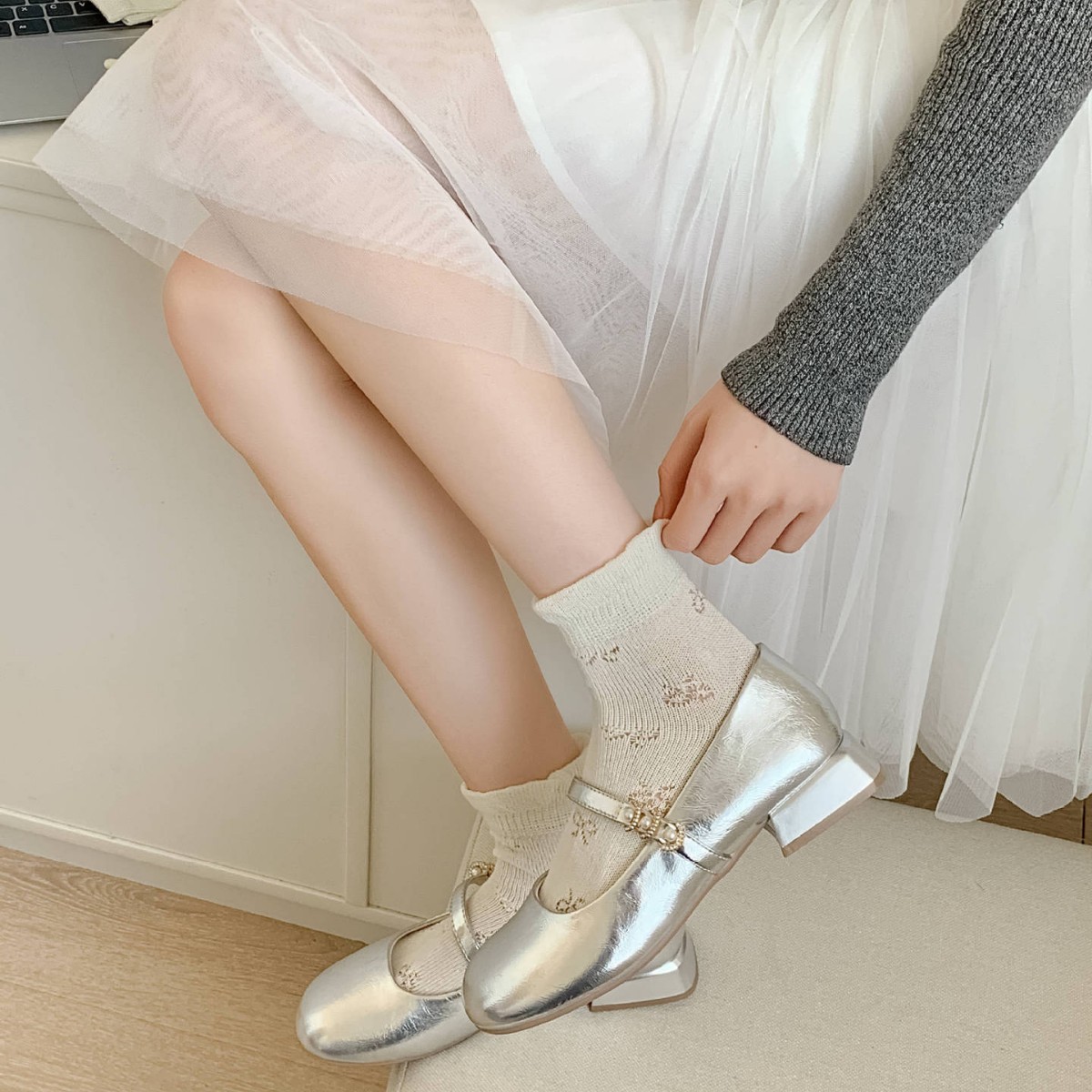 鏤空蝴蝶結襪子女日系網眼花邊短襪竹棉Lolita少女可愛短筒襪