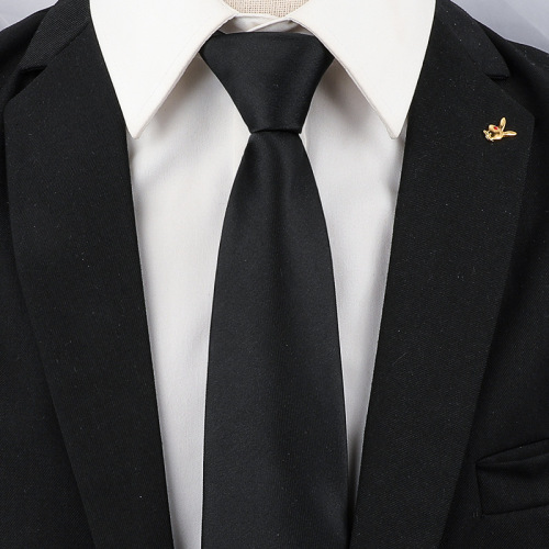 Men's black tie men's formal wear Korean version 8cm student female suit business lazy zipper style wedding career trend