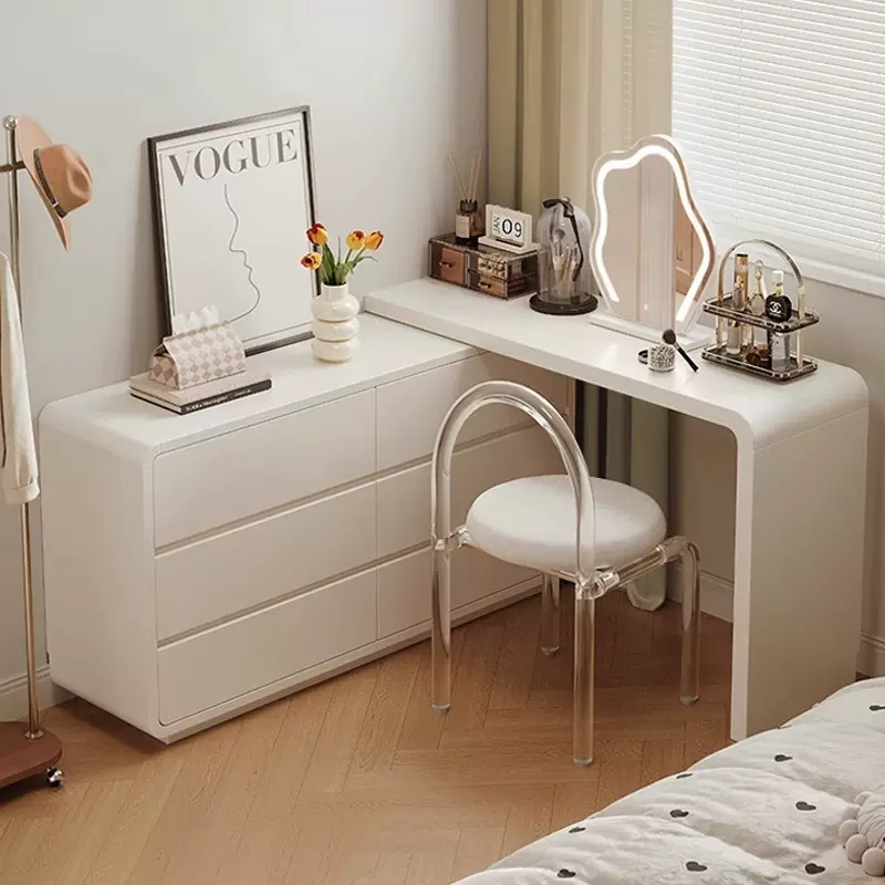 转角梳妆台斗柜一体现代卧室简约2025新款床尾柜化妆桌收纳一体柜
