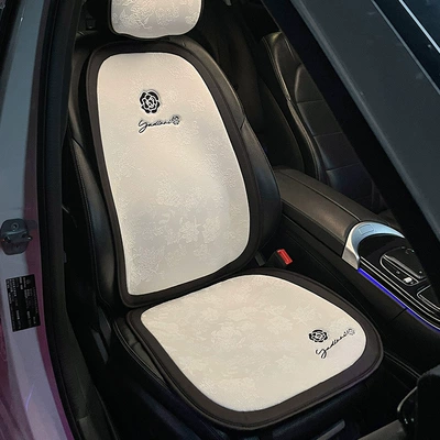 Seat cushion, seat cover — Seat Cushion for All Seasons - universal-for-all-seasons-small-camellia-white-linen-cushion-backrest-free-headrest-cover-set-of-2-no-specifications