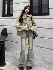 アメリカの街のレトロな香港風のchiコートの女性2023早春の革の服のジャケットの韓国系の上着のins