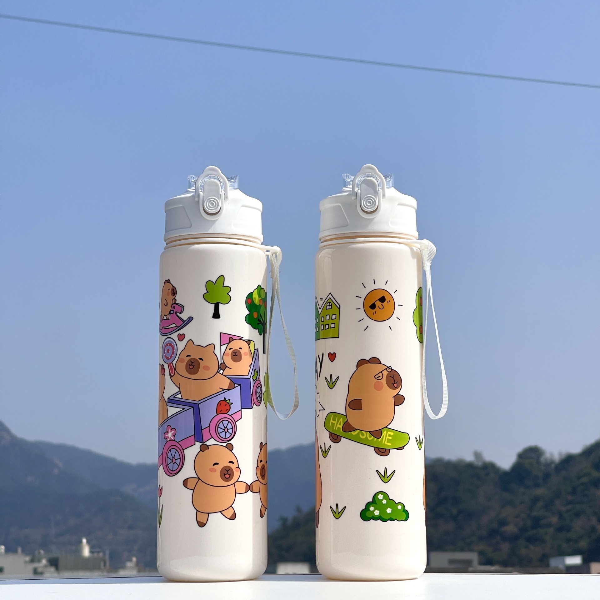 Taza de paja Kapi Barakatong con cierre Taza de mano Taza de plástico para deportes y fitness Taza de agua espacial para hombres y mujeres