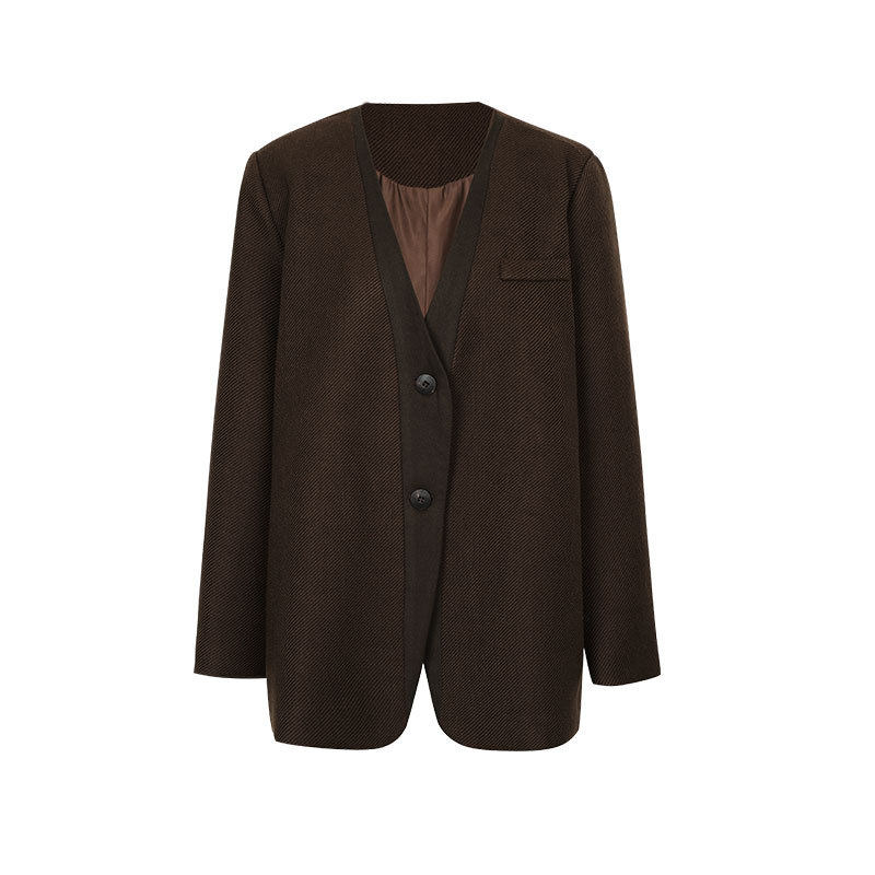 Áo vest nữ cổ V tay dài dáng suông một hàng nút phong cách thanh lịch — Váy Midi Breeveca, Váy màu xanh hải quân, Váy màu xám khói, Váy màu đỏ tía
