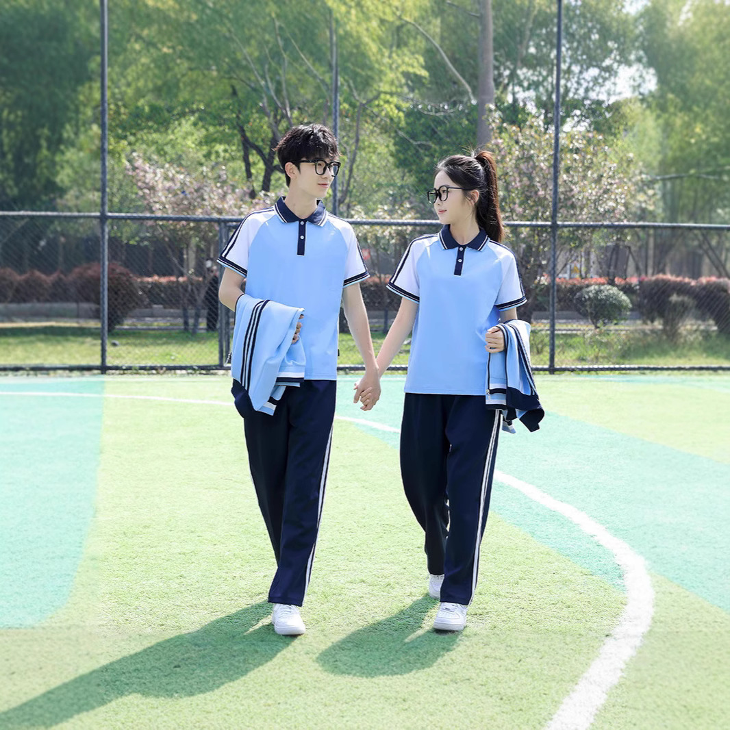 Spring and Summer Sports School Uniform T-Shirt Set for Middle School Students, High School Students' Team Uniform for Boys and Girls, Three-Piece Set, Junior High School Class Uniform
