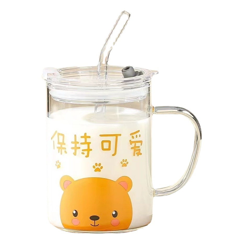 Creativo lindo animal de dibujos animados taza inspirada de paja de vidrio taza de agua de alta apariencia simple taza de limón regalo