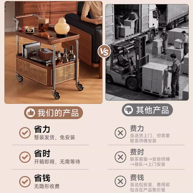 Sofá de borde móvil carro pequeño estante de almacenamiento multicapa mesa de té sala de estar casera cabecera de cama de madera maciza pequeño borde