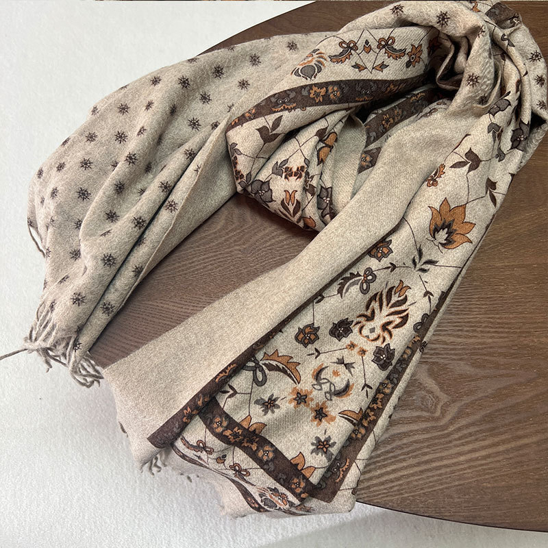 Rjcc ベルベット秋冬カシミヤプリントタッセルショール快適で暖かい女性のエアコン付きの部屋シンプルなスカーフ|undefined