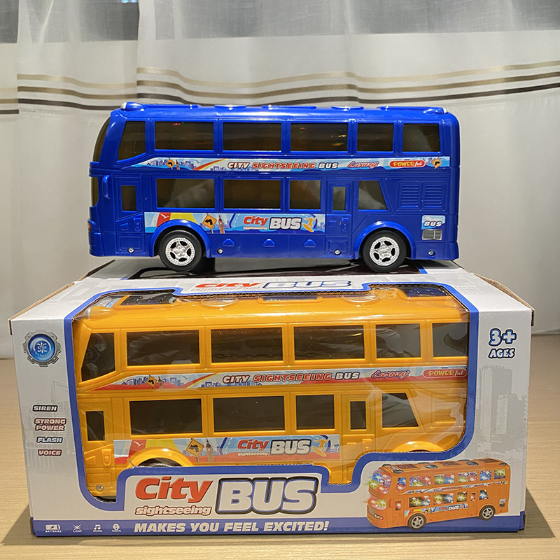 창 상자-더블 데크 3D 라이트 버스-블루