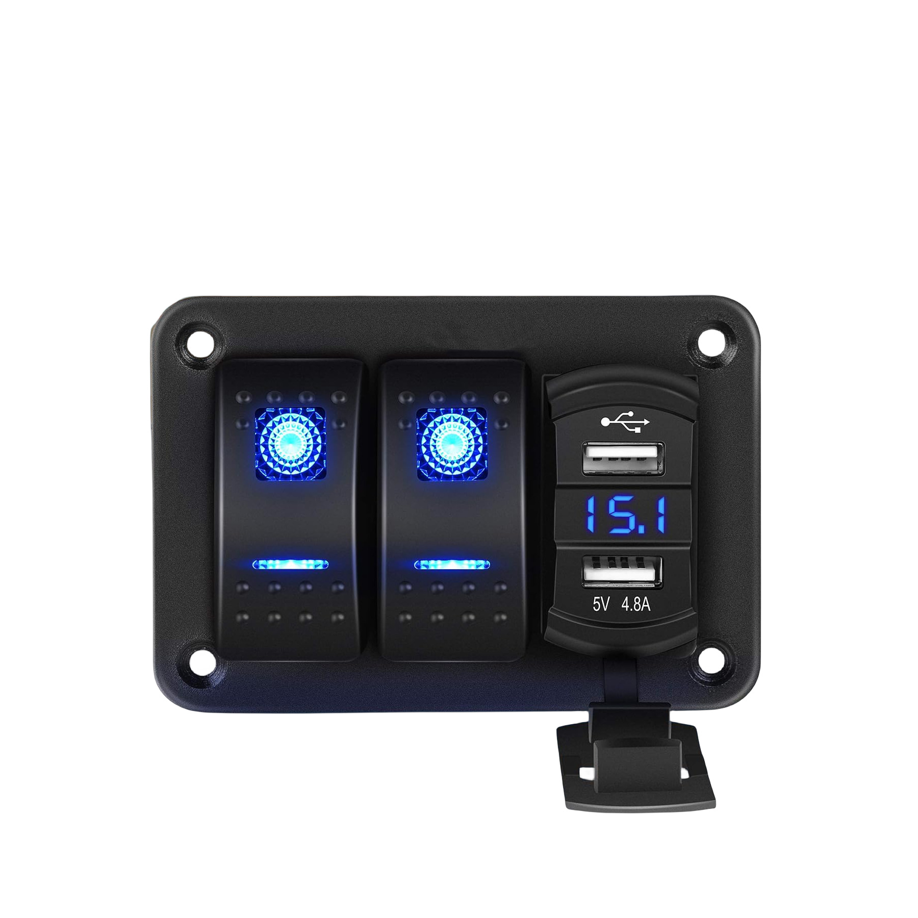 2位汽车改装翘板开关组合带4.8A双USB 房车改装2路开关充电器