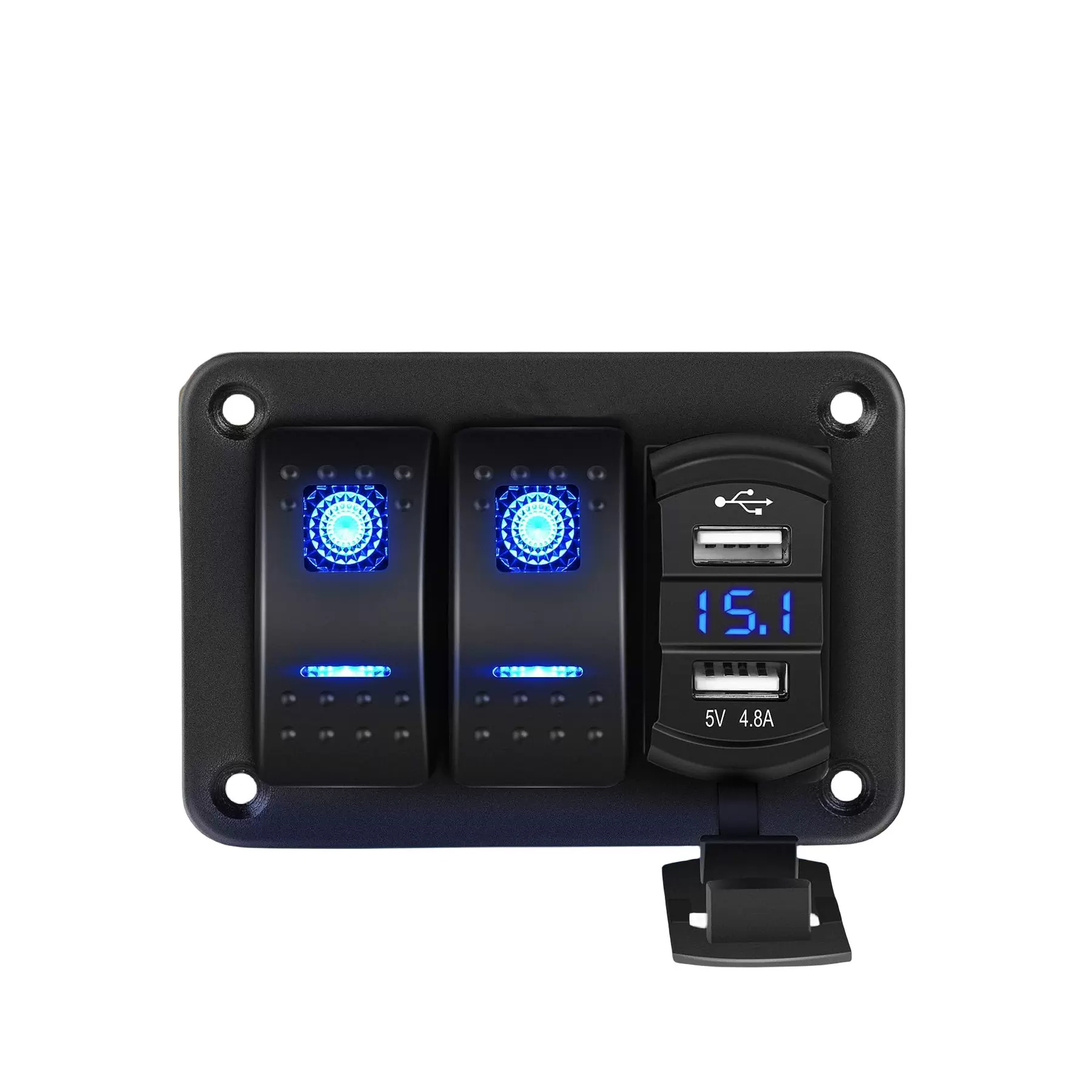 2位汽车改装翘板开关组合带4.8A双USB 房车改装2路开关充电器