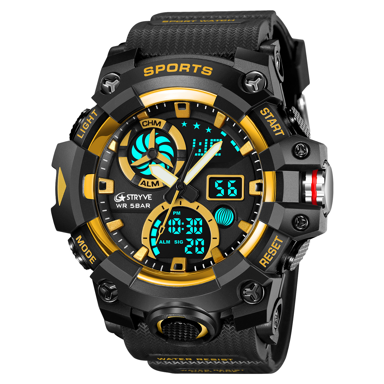 Stryve hombres moda impermeable deporte reloj luminoso electrónico multifuncional cronógrafo reloj una generación 8027