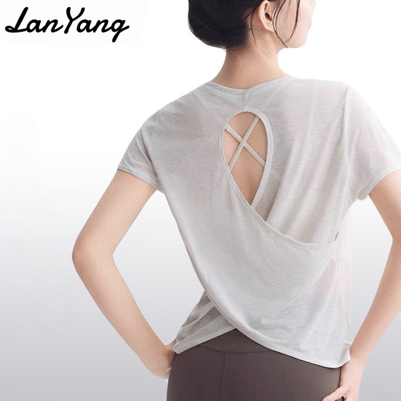 New Yoga Clothing Blouse Women's Pilates Fitness Short-Sleeved Morning Running Clothing Training Running Sports Top