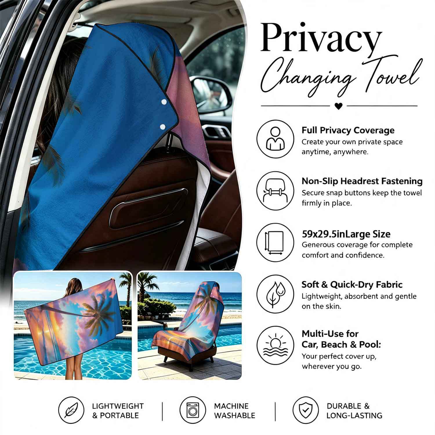 Printed bath towel and car seat cover 2-in-1, ultra-fine fiber outdoor beach and car dual-use universal seat cushion