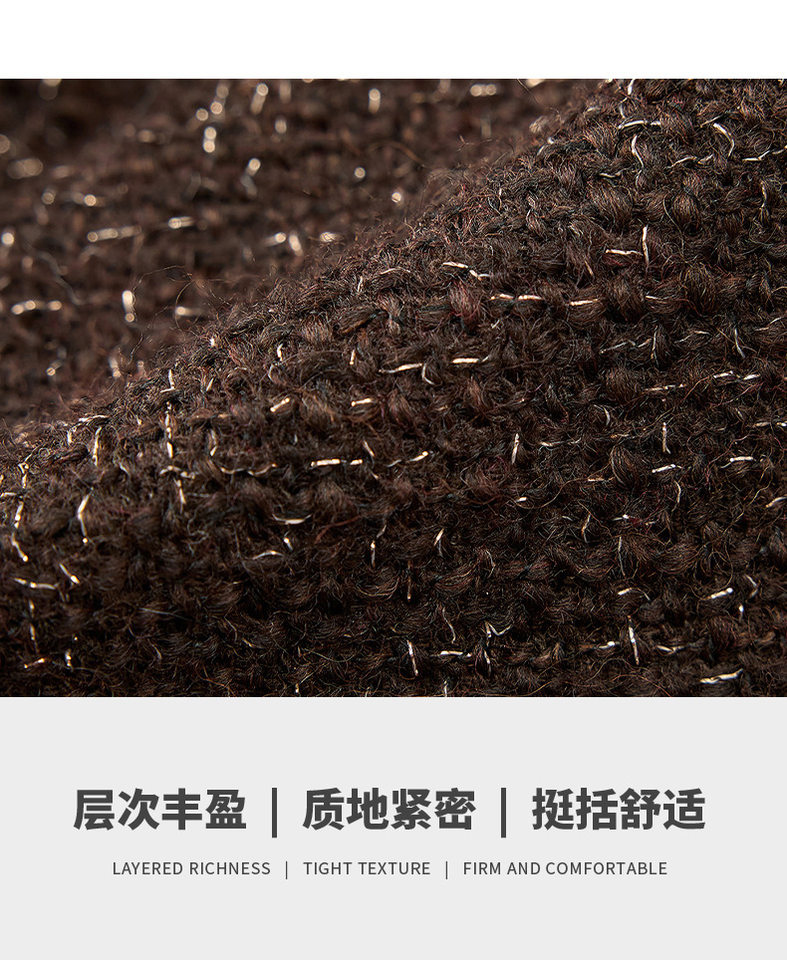 Áo khoác nữ dáng ngắn dạ tweed len có thắt lưng kiểu sơ mi chiết eo — Màu đỏ rượu Port chi tiết 4