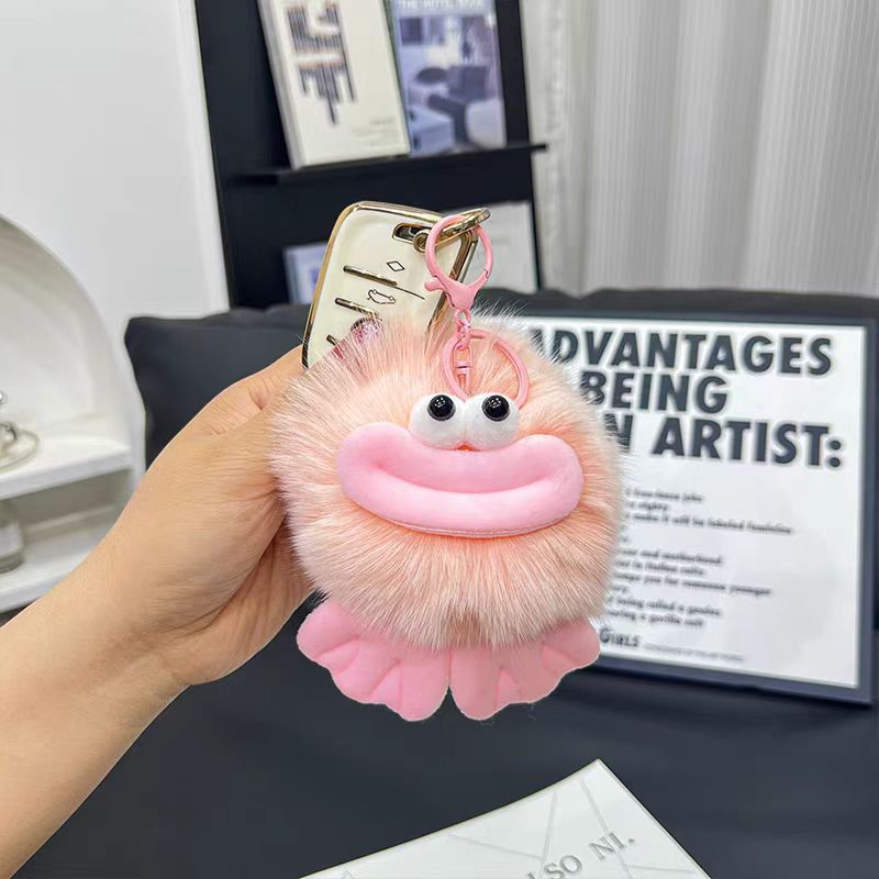 Cute zorro pelo pato boca de carbón bola de llavero de automóvil colgante en elf pelusa mochila colgante