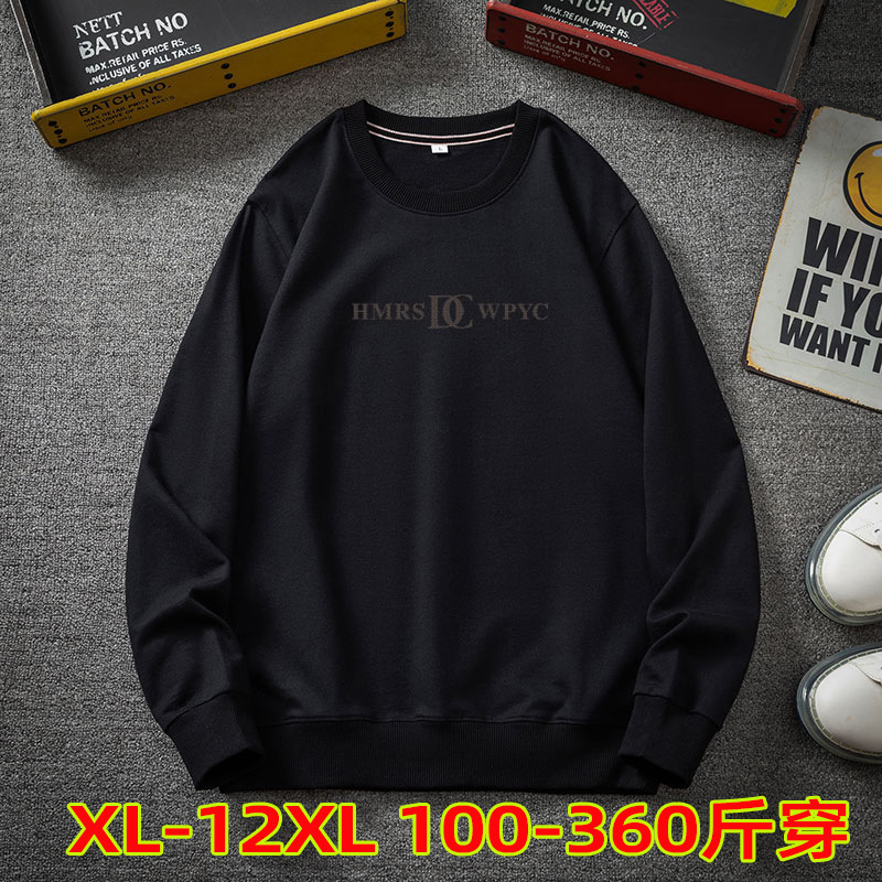 2024 New Cotton Sweater Men's Round Neck Plus Fat Plus Size Fat 150.00kg Loose Casual Base Shirt Long Sleeve Autumn
