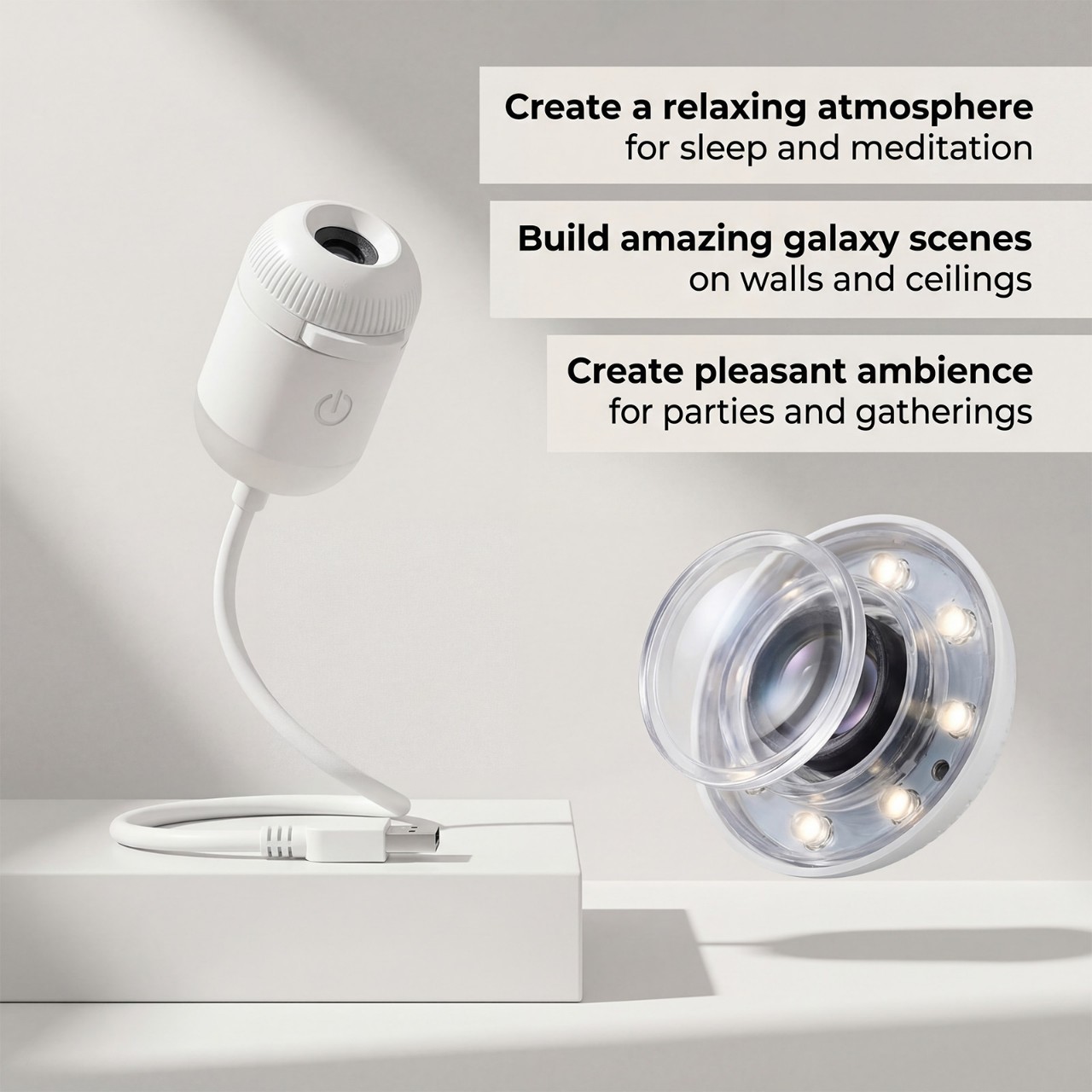 Luz de noche USB alimentación de luz de atmósfera sin cableado lámpara de proyección montada en automóviles estrellado cielo estrellado