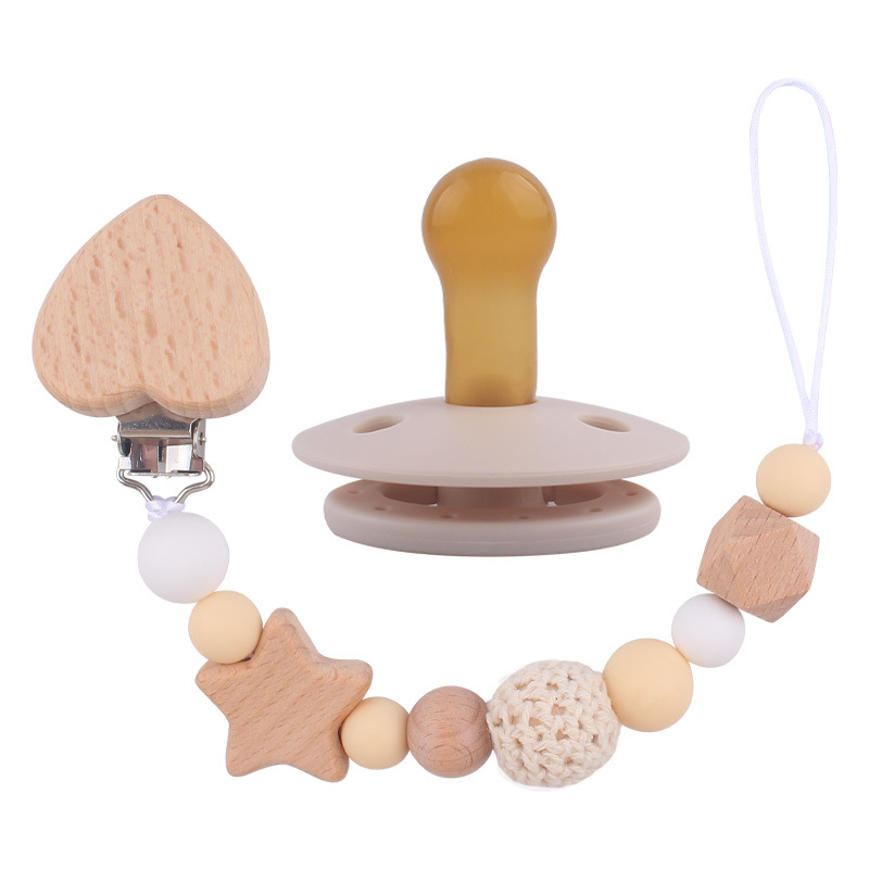 Nuevo bebé suministros de dibujos animados melocotón corazón chupete cadena chupete mordedura chupete cadena anti-gota conjunto de dos piezas