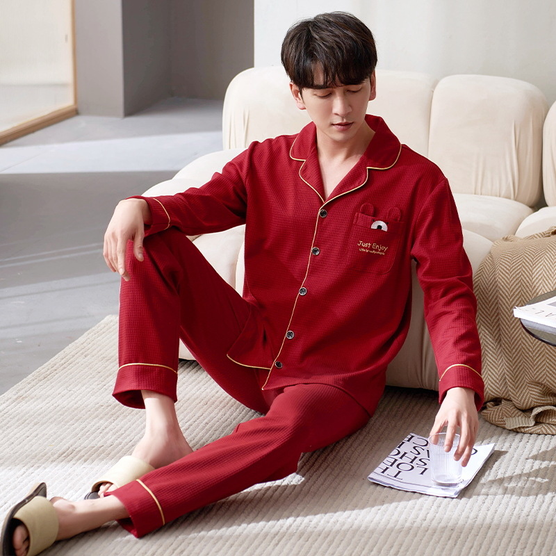 Pijamas hombres primavera y otoño algodón manga larga rojo brillante año animal algodón fino otoño primavera y verano ropa para el hogar