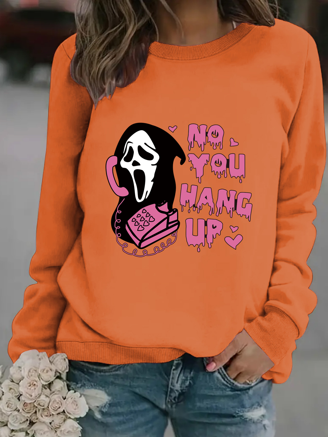 Women's Sweatshirt Death Calls Print Casual Long Sleeved Pullover_voghion.com