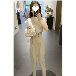Summer New Style French High-End Stand-Up Collar Pleated Top Loose Design Short-Sleeved Shirt for Women,