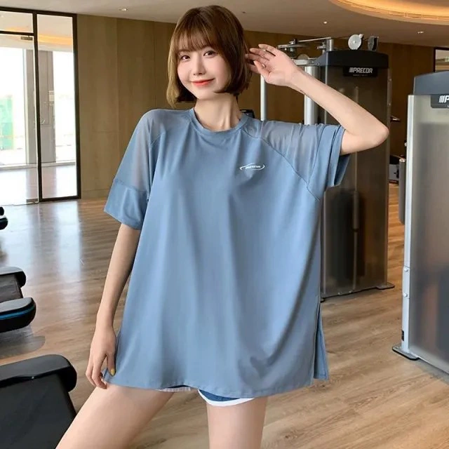 Сетчатый спортивный топ, Женская свободная одежда для бега и йоги, летняя Тонкая блузка, быстросохнущая футболка, одежда для фитнеса больших размеров, с короткими рукавами