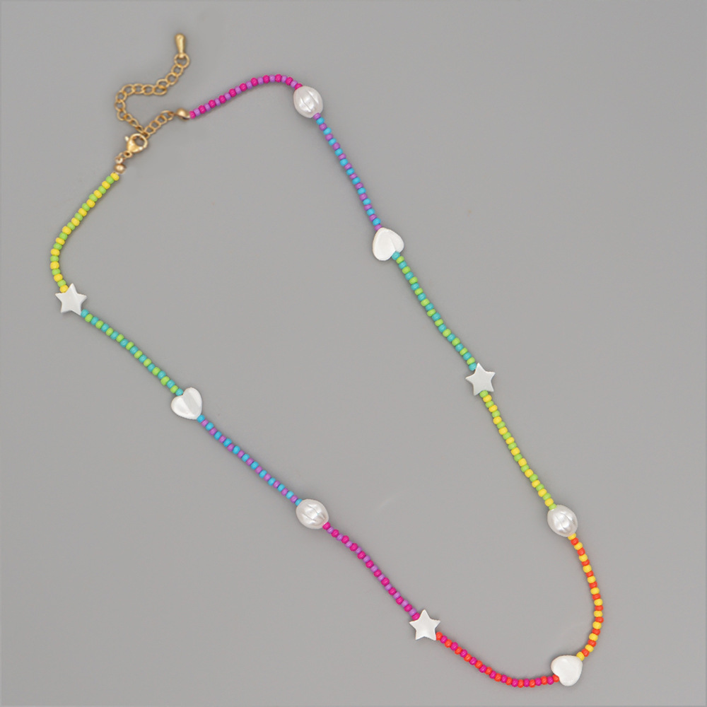 Fashion Star Heart Shape Glass Beaded Necklace