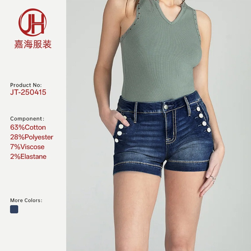 Petite Retro Button Denim Shorts for Women, Summer Hot Girl Low-Waist Slimming Tight-Fitting Hip-Hugging Straight Hot Pants Cross-Border