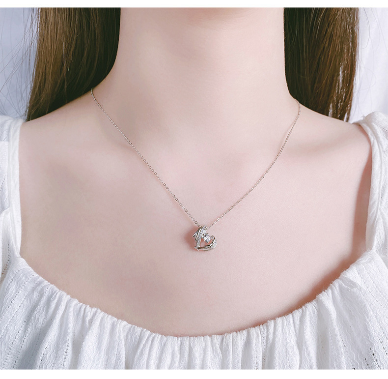 6g Weight Zircon Inlay Material Pendant Necklace Classification cable chain Chain Type 925 Sterling Silver Zircon Cable Chain Plating Inlay Heart Shape Pendant Necklace