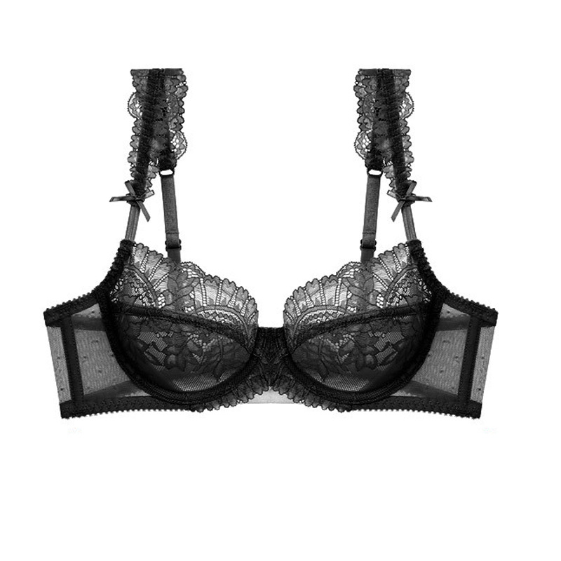 Traje de ropa interior de deseo puro transfronterizo, pecho pequeño, sujetador de encaje sexy cómodo y transpirable, sujetador francés hueco ultrafino