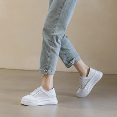 兩穿小白鞋女2024春夏新款網面透氣輕便厚底增高軟皮系帶休閒單鞋