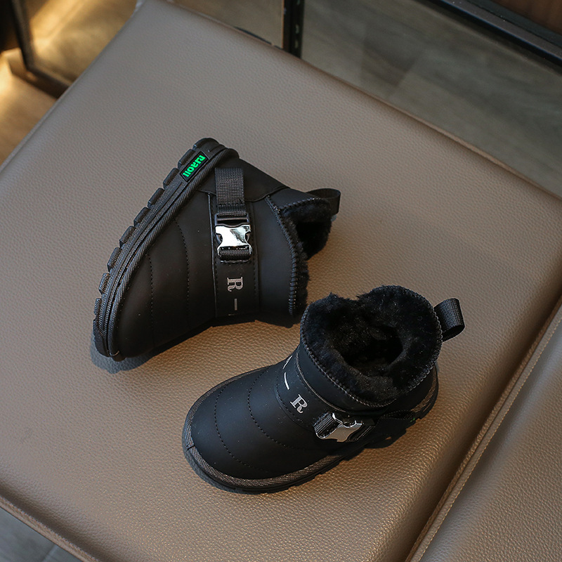 New winter cotton shoes with wool thickening boys fur one children's cotton boots waterproof_voghion.com