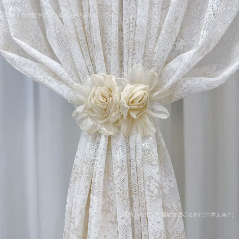 French-style floral curtain tiebacks with lace ribbons for the living room, simple tie-backs for clothing, decorated with roses