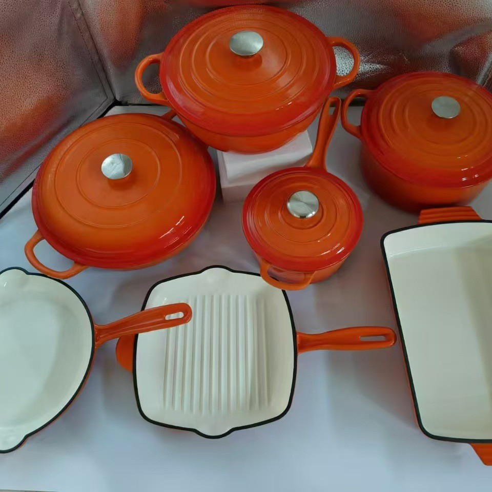 Fabricante de suministro de hierro fundido esmalte plato de pescado suministros hoteleros al por mayor de alta cubierta de vidrio de silicio no pegajoso olla