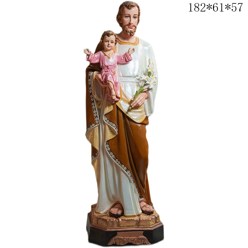 180cm José abraza al niño santo adornos mirando estatuas de fibra de vidrio decoración de la iglesia doméstica