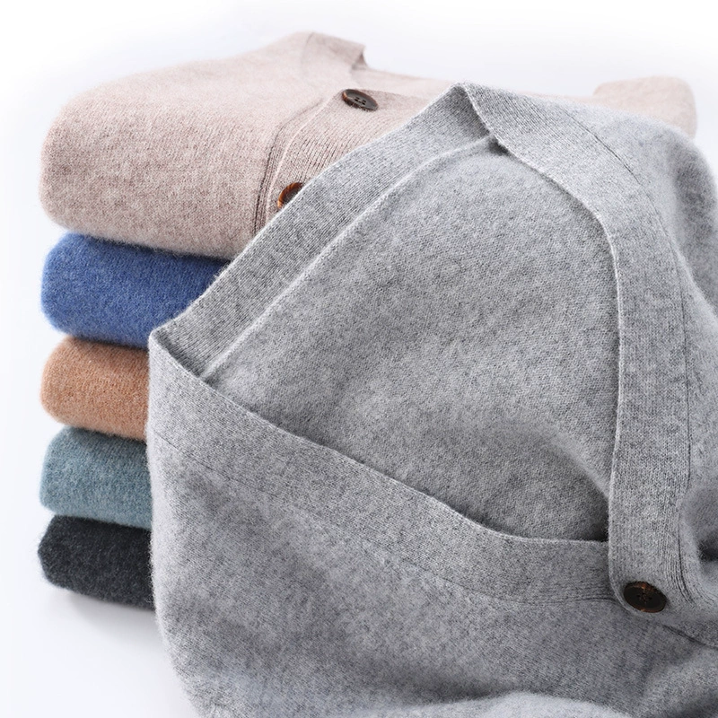 Новинка осени и зимы, кардиган из 100% чистой шерсти, мужская верхняя одежда с V-образным вырезом, вязаный свитер, свободный Молодежный кашемировый свитер с длинным рукавом, куртка