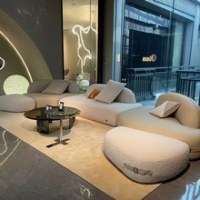 2023新款北欧布艺沙发异形转角弧形模块鹅卵石皮布沙发客厅现代