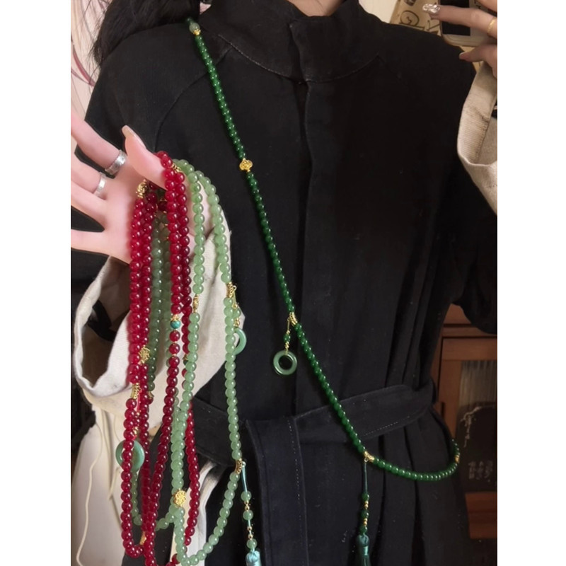 New Chinese style long green beaded necklace women's national style crossbody chain retro temperament one multi-wear sweater chain accessories New Chinese style long green beaded necklace women's national style crossbody chain retro temperament one multi-wear sweater chain accessories