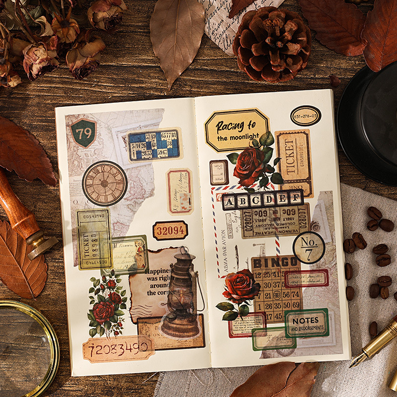 Etiquetas retro y pegatinas de papel diarios pegatinas transfronterizas sellos retro pegatinas cortadas de película