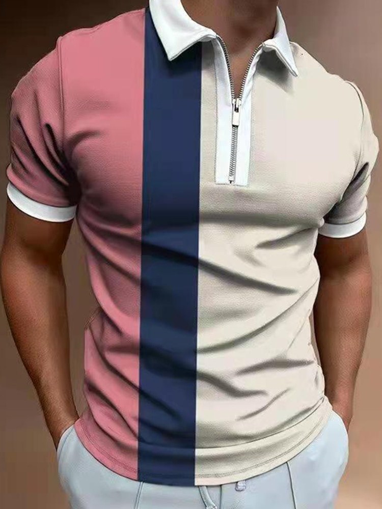 2024 primavera y otoño comercio exterior venta caliente cremallera polo camisa de manga corta camisa de polo casual de moda impresión digital 3D