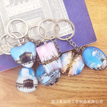 沙特阿拉伯建筑水晶双面钥匙扣挂件旅游礼品纪念品冰箱贴厂家直销