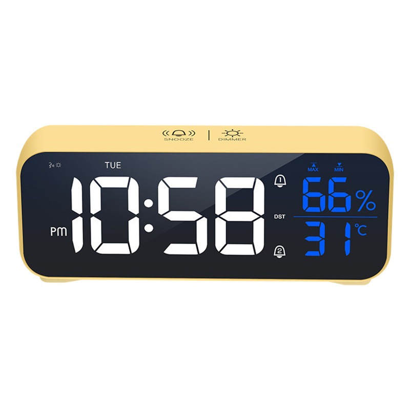 Carga de reloj de alarma controlado por voz espejo LED reloj de música dos juegos de reloj de alarma interruptor nuevo reloj de alarma digital de cabecera