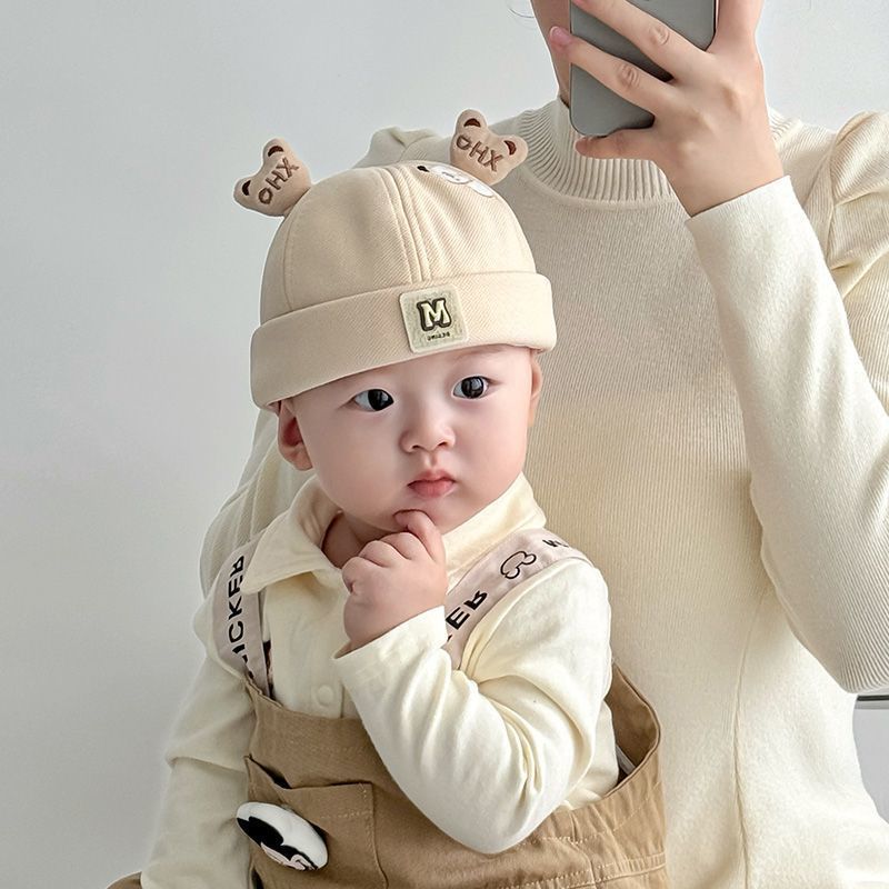 ベビー帽子秋と冬超かわいいクマ幼児男の子地主帽子春と秋の純粋な綿の生後 1 ヶ月の赤ちゃんメロン皮帽子|undefined