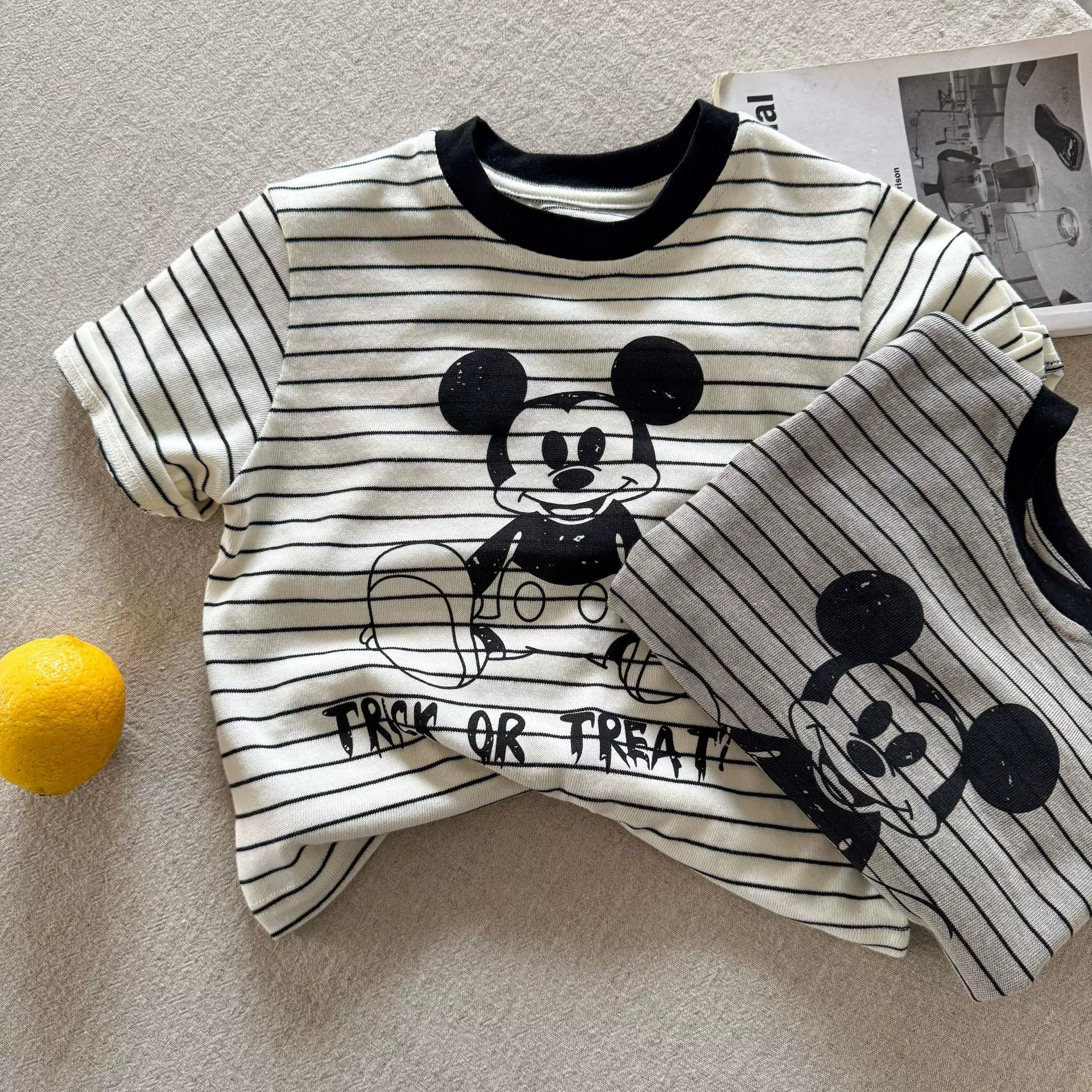 儿童T恤2025夏季童装男童女童圆领条纹卡通印花休闲短袖潮酷潮范