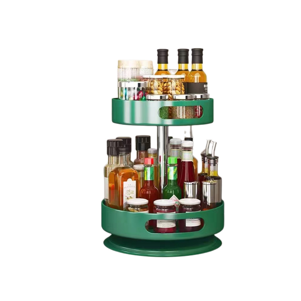Seasoning storage kitchen rack rotating tray double layer rotating spice rack 360 degree rotating rack