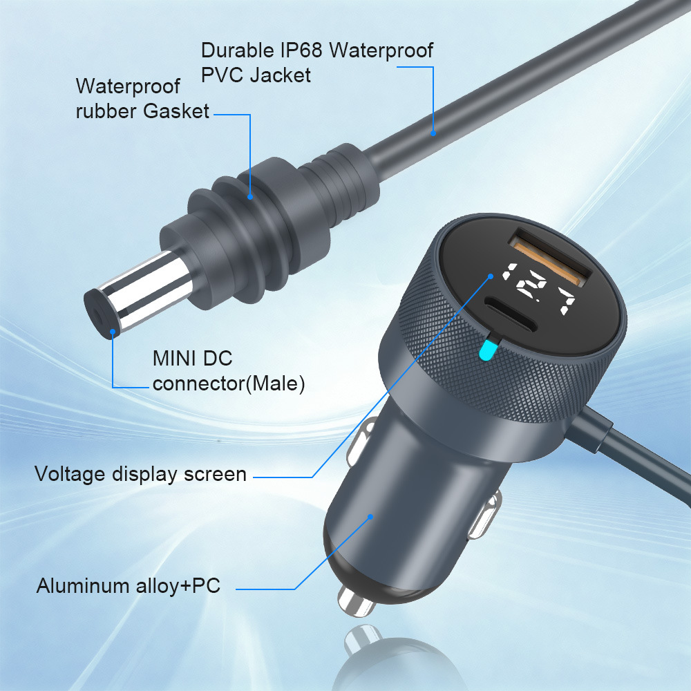 Digital Display Charger Pd Fast Charging-Dc Car Charging Cable Bw-12-F783 Car Cigarette Lighter Adapter 12V-24V
