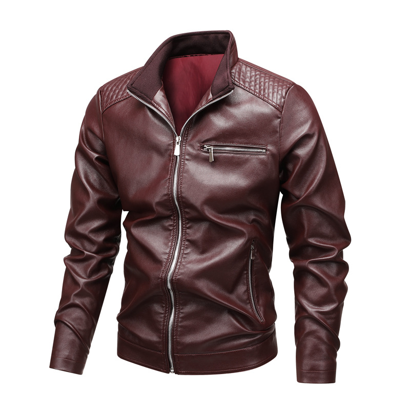 Transfronterizo chaqueta de moda de cuello vertical comercio exterior ocio primavera y otoño delgada cremallera delgada chaqueta de cuero de locomotora de hombre