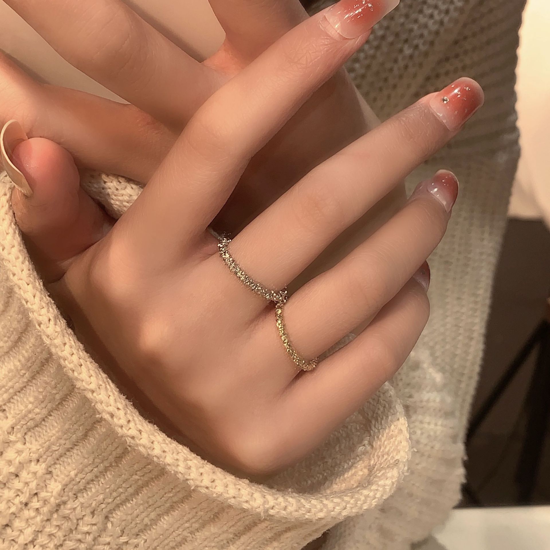 Designer Ring Women Open Adjustable Starry Sky Textured Design_voghion.com