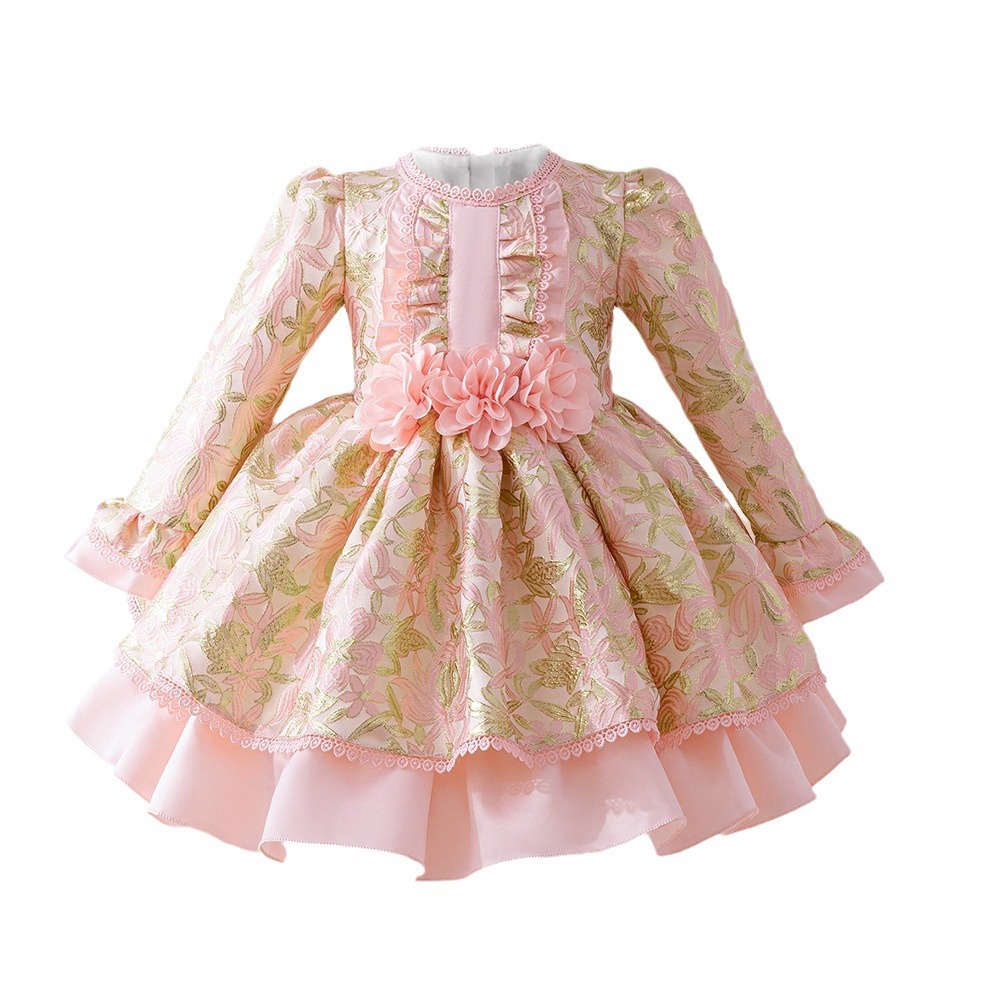 Nuevo vestido infantil de mangas largas impresión tridimensional flor de niña Pong Lolita vestido de princesa en stock