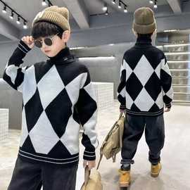 男童秋冬款高领毛衣加绒加厚2024韩版新款冬季中大儿童男孩冬装潮